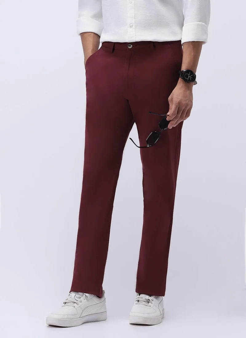 Urbano Fashion Men's Dark Maroon Cotton Regular Fit Casual Chinos Trousers Stretch